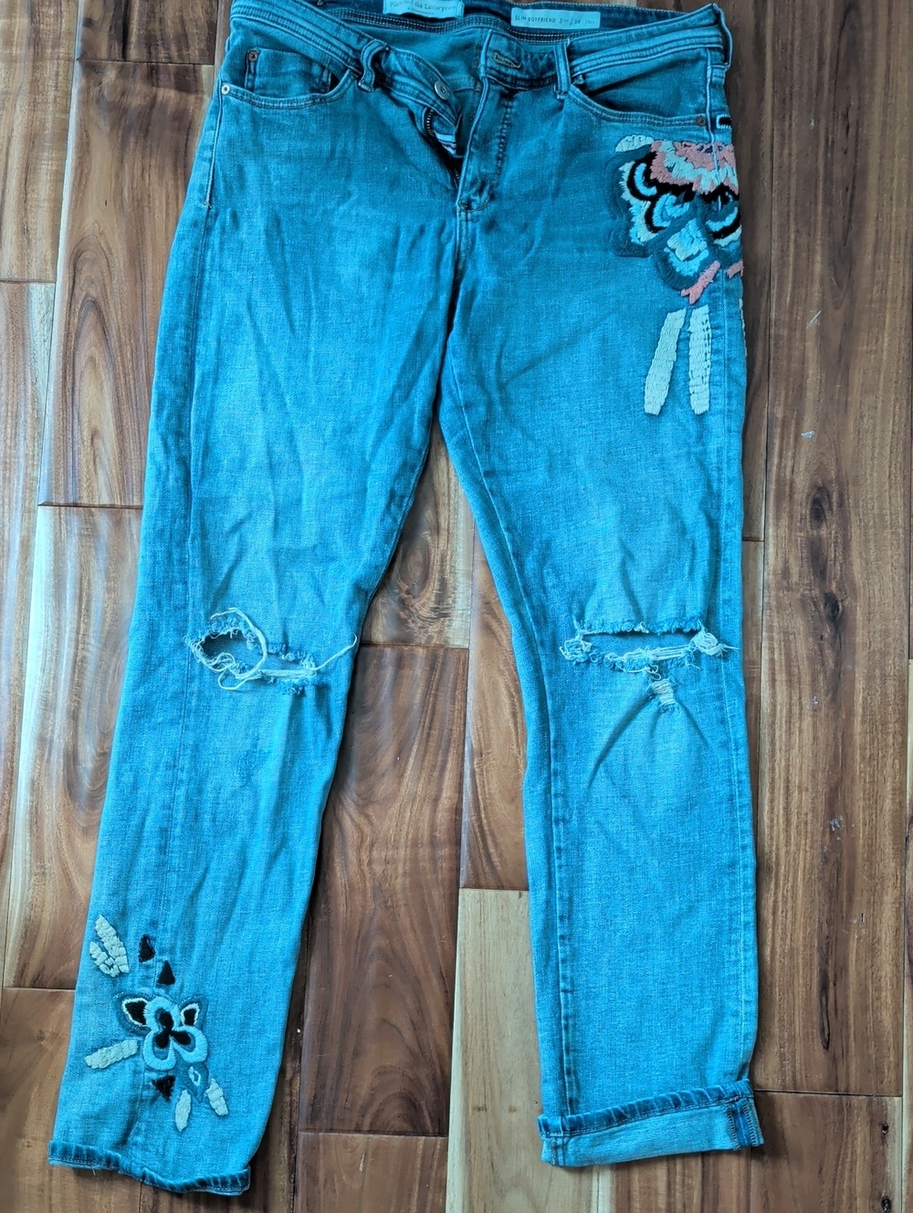 Pilcro and the Letterpress Light Blue Embroidered Boyfriend Jeans